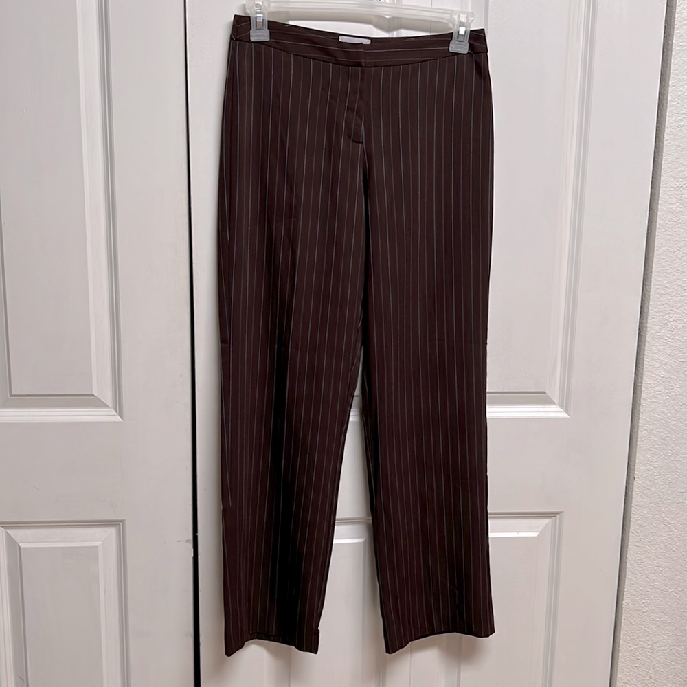 K.C. Spencer Dark Brown Blue Pinstripe Mid Rise Stretch Trousers Dress Pants 6P - Picture 1 of 6